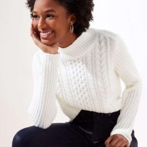 LOFT Cropped Turtleneck Cable Sweater